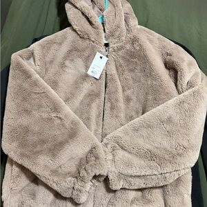 Nine West Plush Beige Faux Fur Jacket